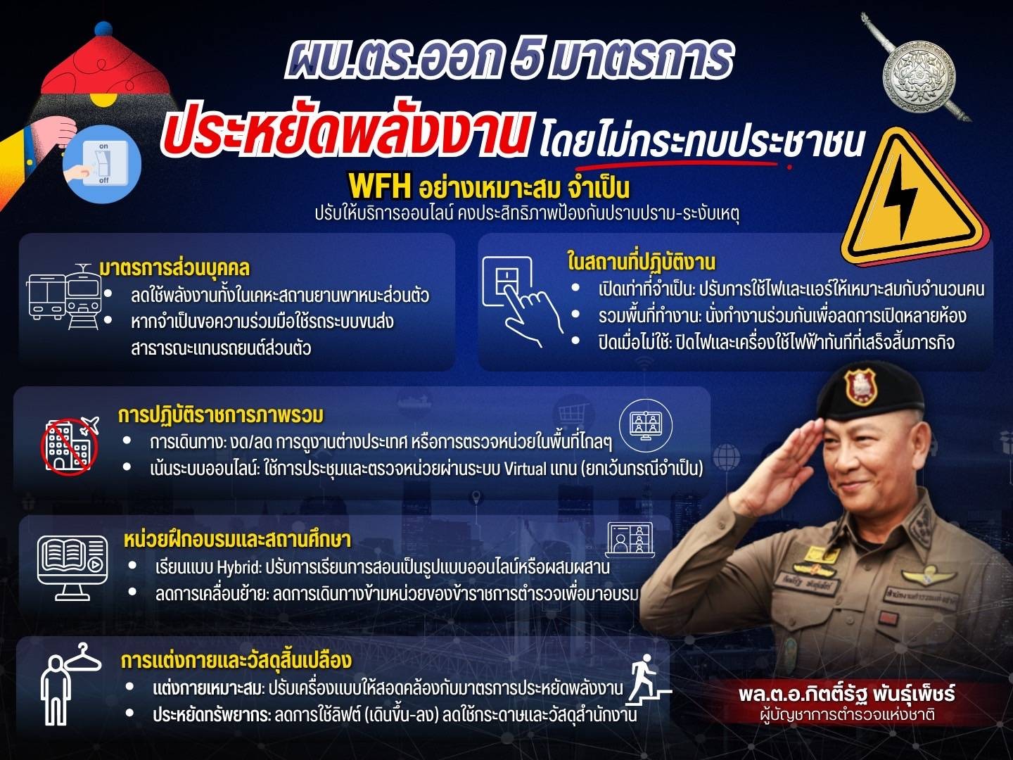 ผบ.ตร.ออก 5 มาตรการ ประหยัดพลังงาน โดยไม่กระทบต่อประชาชน